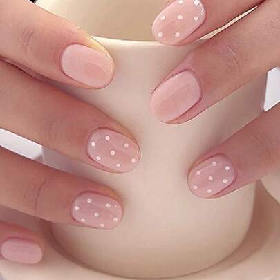 Kit completo de 24 uñas postizas de forma redonda para fiesta y citas, incluye 1 lima y 1 pegamento de gel