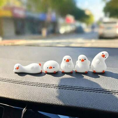 5pcs Creative Cartoon Cute Weird-Shaped Big White Goose Figurines, DIY Decor Items, Desktop & Car Accessories, Office Computer Screen Decorations