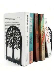 1 Pair Iron Tree-Shaped Hollow Design Book Stand, Iron Bookshelf, Book Holder, Home Office Study Library Desktop Storage Rack - Multicolor - View 4