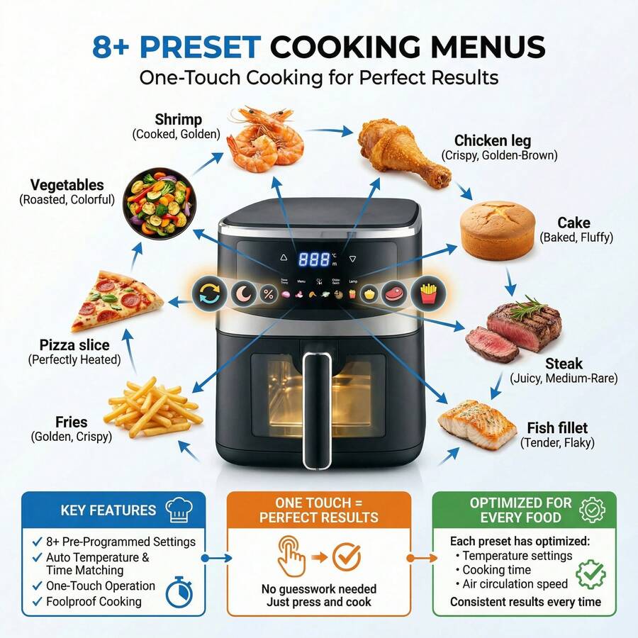 HanTai Air Fryer 5.28 QT,  8-In-1 Airfryer Ideal For Simple Meals And Snack, Easy To Leftover Food To Crispy, Up To 97% Less Oil, 30 In-App Recipes, Nonstick & Dishwasher Basket - 查看 1