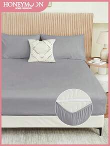 蜜月纯色床笠（1件装） - 100% 涤纶轻盈如云的床垫罩，四角松紧带设计，适用于 9-12 英寸厚的床垫，柔软透气，防缩防皱，适合家庭和宿舍使用，通过 Oeko-Tex 认证，灰色 - 灰色 - 查看 2