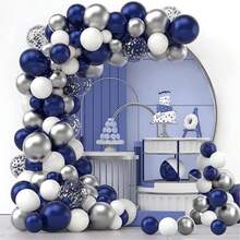 Dark Blue And Silver Balloon Kit For Birthday Parties And Gatherings With 100+ Pieces And Ribbon Ties - 查看 3