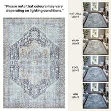 GLN Rugs Alfombra De Área Lavable A Máquina Resistente A Las Manchas Estética Vintage Persa Bohemia Desgastada Parte Trasera Antideslizante Decoración del Hogar para Piso Interior para Dormitorio - 1.2 x 1.8 metros 4 x 6 pulgadas - Ver 3
