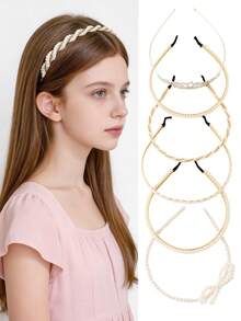 6pcs/Set Women's Hair Accessories, Delicate Pearl & Rhinestone Embellished Hair Hoops, Elegant & Charming, Suitable For Teens & Young Women, Versatile For Party, Date, Commute, Birthday, Festival, Performance - White - View 1