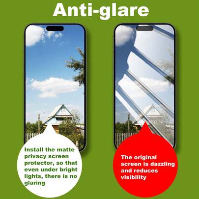 2片装全覆盖磨砂防窥屏保护膜，升级防窥功能，边缘保护，防摔防刮，易于安装，无气泡。兼容 17 Pro Max/17 Air/16 Pro Max/16 Plus/15 Pro Max/14/13/12/11/XS/XR系列