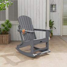 Silla mecedora plegable Adirondack con reposapiés retráctil y portavasos – Silla de patio exterior de HDPE resistente a la intemperie, mecedora ergonómica de respaldo alto para porche, terraza, césped - Gris - Ver 6