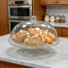 Glass Dessert Tray With Lid / Carved High Foot Cake Stand / Home Bread Dust Cover Display / Cake Display / Bread Dust Cover / Dessert Table / Afternoon Tea / Bakery / Home Dining Table - View 2