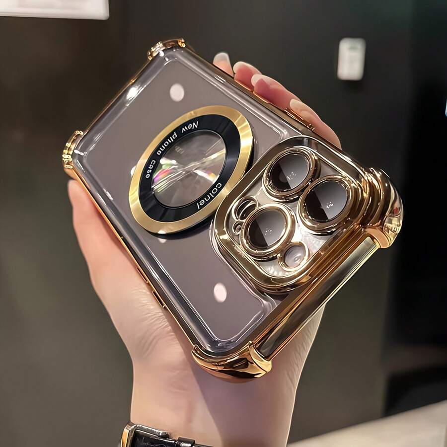 1 Stück Vier-Ecken [Linsenfilm] Fallschutz Airbag kompatibel mit Apple 7/8/X/XR/XS Max/11/12/13/14/15/16/17 Pro Max, kompatibel mit Samsung A14/A15/A16/A17/A04/A05/A06/A07/A54/A55/A56/A57/A34/A35/A36/A37/S26/S26 Plus/S26 Ultra, kompatibel mit Transsion SMART7/8/10, kompatibel mit Honor 400/400 Pro/400 Lite Soft Full-Coverage Handyhülle - Gold - Übersicht 1