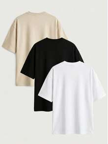 3 paquetes de camisetas de manga corta de cuello redondo con estampado de eslogan, de corte slim y cómodas, para hombre, de verano - Multicolor - Ver 2