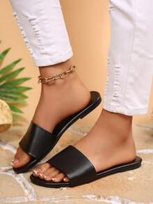 Solid Color Casual Slippers, New Summer Beach Sandals - Black - View 5
