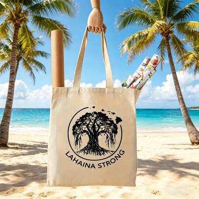 1 chiếc túi tote vải canvas thời trang nữ Lahaina Strong, có thể giặt, không giặt khô, miệng túi mở, chất liệu bền chắc.