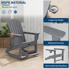 Silla mecedora plegable Adirondack con reposapiés retráctil y portavasos – Silla de patio exterior de HDPE resistente a la intemperie, mecedora ergonómica de respaldo alto para porche, terraza, césped - Gris - Ver 5