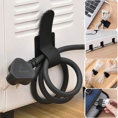 10 piezas de correas adhesivas de gancho y bucle negras/blancas para organizar cables, pueden envolver y fijar cables desordenados, anti-enredo y anti-daño por tracción, adecuadas para el salpicadero del automóvil, el escritorio de la oficina, el hogar y otros escenarios, ordenadas y ahorradoras de espacio