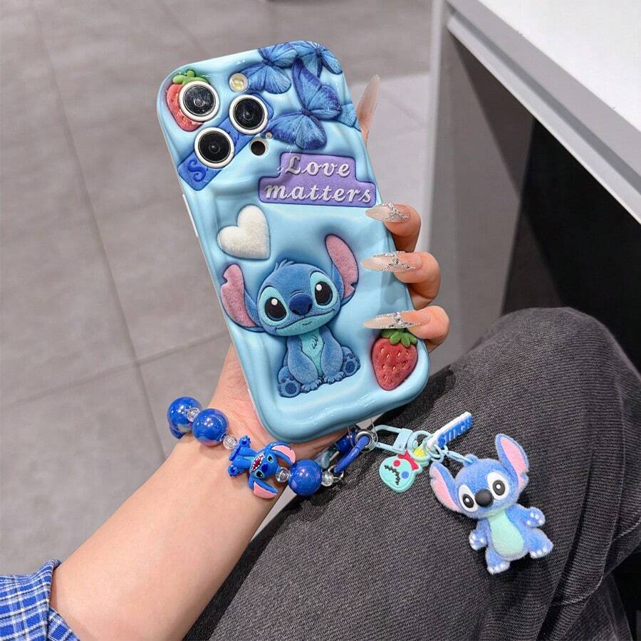 Disney Has Authorized, Phone Case - Chain Set, The Stitch Lilo & Stitch 3D Phone Case Plus A Silicone 3D Stitch Bracelet With Metallic Ring Removable Bracelet, Stitch And Angel Pattern, Compatible With Iphone 17/16/15/14/13/12/11/XS/XR/X Plus Pro Max, A Stylish Cartoon Phone Case, The Perfect Gift Choice, Phone Protection, Durable Phone Cover, Great Gift For Friends And Family - 白色款式B - 查看 1