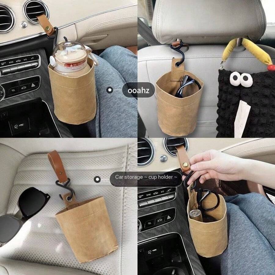 10*10*12厘米皮革纸质车载垃圾桶，多功能车载雨伞收纳箱，悬挂式垃圾袋支架，适用于所有车型 - 多款式 - 查看 1