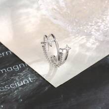 1枚独特十字星铜开口戒指，个性化链条四角星双层戒指，女士款 - 銀色 - 查看 3