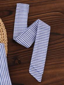 2件套女童（小号）清爽蓝色条纹领背心+白色裙裤套装，轻薄夏季商务风 - 藍白色 - 查看 6