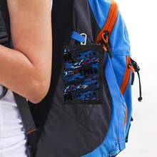 1PC Multifunctional Racing Print Trifold Wallet, Portable Neck Hanging Design With Lanyard, Multiple Card Slots, Zipper Coin Purse, Keychain, Daily School Anti-Loss Neck Card Holder - Multicolor - View 3