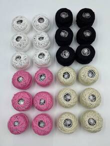 6pcs/Pack Solid Color Lace Thread, 25m Mini Spool Per Roll, White/Pink/Black 4 Colors Available, High-Quality Polyester Thread, Vibrant Color, Non-Pilling And Fade Resistant, Suitable For Garment Edging, Jewelry Making, Micro Weaving - Monochrome Lace Thread - View 2