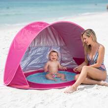 Pop-Up Baby Beach Tent | Portable Sun Shade With UPF 50+ Protection For Infants, Indoor & Outdoor Use, Back To School - Hot Pink - View 7