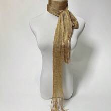 Party 1pc Women Solid Fringe Decor Fashion Scarf For Daily Life Accessories Women - 金色 - 查看 4