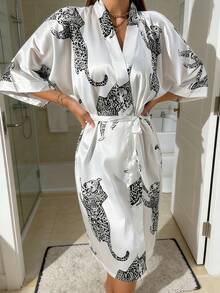 3pcs Women's Tie-Front Robe, Sexy Faux Silk Sleepwear Bathrobe, Casual Homewear, Minimalist Fashionable Tie-Front Robe, Suitable For Bathroom, Bedroom And Other Home Occasions, Holiday Gift, Valentine's Day Gift - Multicolor - View 15