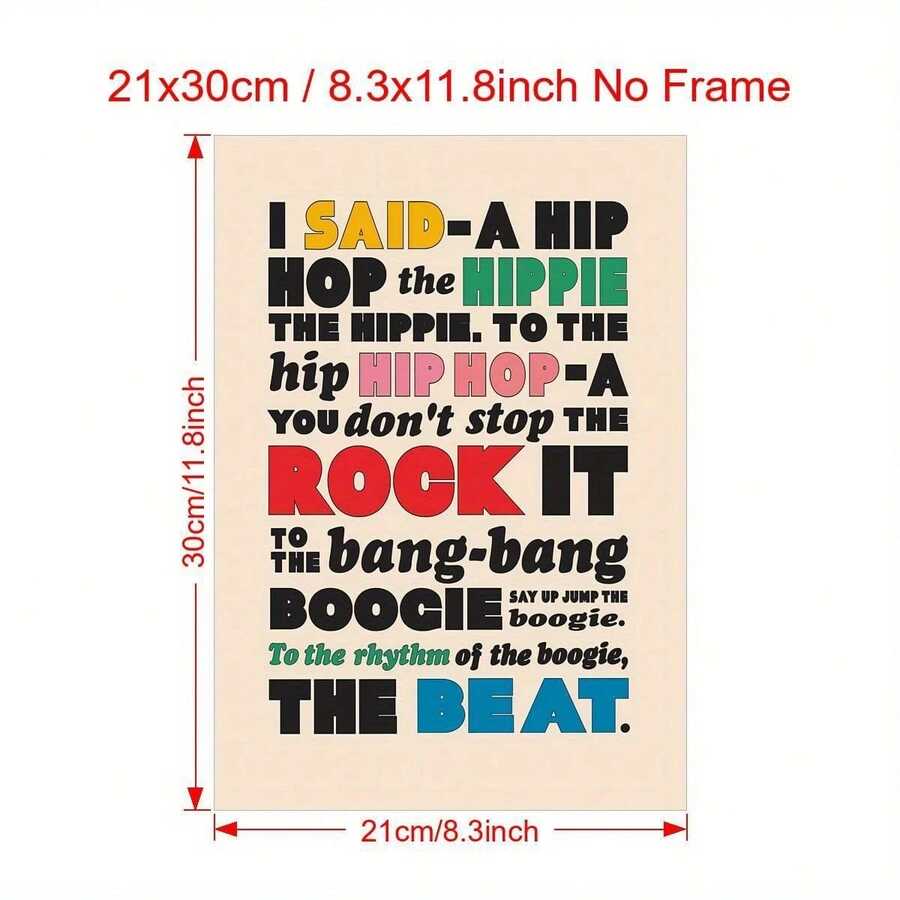 1Pc Poster Vibrant pe Pânză - Imprimeu Rappers Delight cu Versuri Hip Hop, Artă de Perete Colorată Hippity Hop pentru Birou, Sufragerie, Dormitor - Decor Amuzant pentru Casă, Fără Ramă, Decor Unic pentru Cameră - Multicolor - Vizualizare 1
