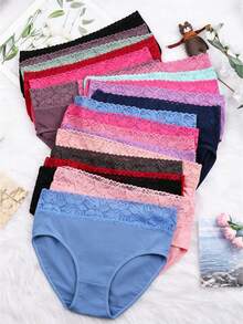 21-Pack Women Elegant Floral Lace Panties, Contrast Lace Trim Soft Stretch Waistband, Breathable Smooth Comfy Daily Lingerie - Multicolor - View 3