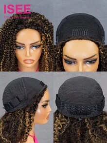 ISEE Hair Wear Go 半头假发，蓬松卷曲，弹性贴合，三合一半头假发，带抽绳，蜂蜜色挑染渐变色，适合新手，180% 密度，16-28 英寸常规长度，未经加工的处女发 - S2/30 - 查看 6