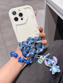 Disney Has Authorized, Phone Case - Chain Set, The Stitch Lilo & Stitch Phone Case Plus A Silicone 3D Or Fluffy Style Stitch Bracelet With Metallic Ring Removable Bracelet, Stitch And Angel Pattern, Compatible With Iphone 17/16/15/14/13/12/11/XS/XR/X Plus Pro Max, Wavy Design Phone Case For Girl, A Stylish Cartoon Summer Phone Case, The Perfect Gift Choice, Phone Protection, Durable Phone Cover, Great Gift For Friends And Family - 白色款式B - 查看 2