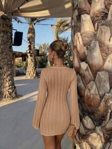 Women Sweater Dresses - Camel - View 8