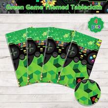 4 Pzs Manteles para Fiestas de Videojuegos, 130x220cm Cubre Mesas Verde Gaming Decoración para Fiestas de Cumpleaños de Niños Gamer Suministros para Fiestas de Niños - videojuego verde - Ver 4