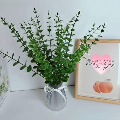 25/50 Pcs Artificial Eucalyptus Stems, Fake Greenery Branches Faux Eucalyptus Leaves For Vase Decor, Wedding Bouquet, Home Office Table Centerpiece, Party Decoration