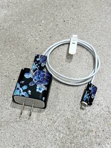 4件套海龟图案黑色手机充电器保护套，线缆整理配件套装 - 20W/18W充电器适配器，适配器头保护套，兼容 11/12/13/14/15/16/13 Pro Max/16 Pro Max/17 Pro Max - 彩色 - 查看 3