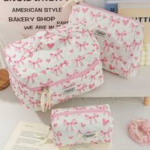 1pc Cute Heart-Shaped Bow Pattern Multi-Functional Checkerboard Cosmetic Bag, Can Be Used As Sanitary Pad Pouch, Coin Purse, Large Square Makeup Bag, Travel Cosmetic Bag, Skincare Product Bag, Toiletry Bag, Storage Bag, Suitable For Travel, Cruise, Dorm Use - Multicolor - View 7