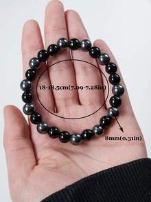 8mm Hematite & Obsidian Powerful Protection Bracelet, Grounding, Absorbing Negative Energy, Suitable For Men & Women, Yoga Accessory, Gift & Birthday Present - Black - View 6