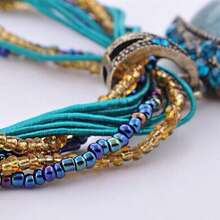 Dây chuyền phong cách Bohemian, trang sức nhiều lớp hạt gạo, dây đeo áo len, trang sức - Nhiều màu - Xem 9