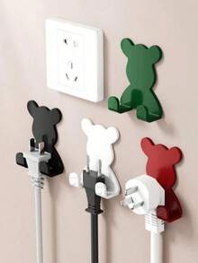 1pc/2pcs Cartoon Bear Shaped Shaver Hook, Adhesive Wall Mount Razor Holder, Bathroom Vanity Storage Rack - Multicolor - View 2