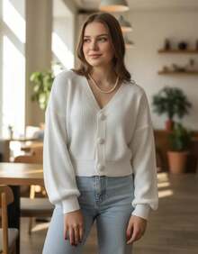 Women's Blouse/Cardigan/Sweater/Knitted Buttons/Winter - 白色 - 查看 8