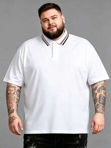 AnChiStreetwear 大尺碼男士休閒純色短袖 Polo 衫，適合街頭穿搭、戶外、室內、日常通勤、高爾夫、馬術、夏季 - 白色 - 查看 3