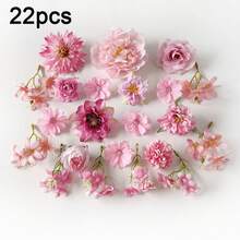 22个仿真花头，多色仿真牡丹雏菊玫瑰丝绸雏菊花头，适用于工艺花环、婚礼派对、DIY、家居装饰 - 粉色 - 查看 6
