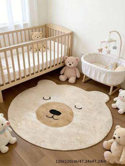 1pc Cute Bear Decor Carpet, Ocean Element Decor Rug, Bedroom Decor, Small Rug, Carpet, Home Decor, Living Room Carpet, Living Room Small Rug, Bedroom Rug, Living Room Home Decor, Outdoor Rug, Washable Carpet