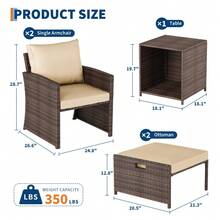 Juego de sofá de jardín de 5 piezas en ratán incluye 2 sillones de respaldo alto, 2 otomanas y mesa de centro de 2 niveles Perfecto para terraza, balcón, porche, jardín y piscina. - Plateado - Ver 8