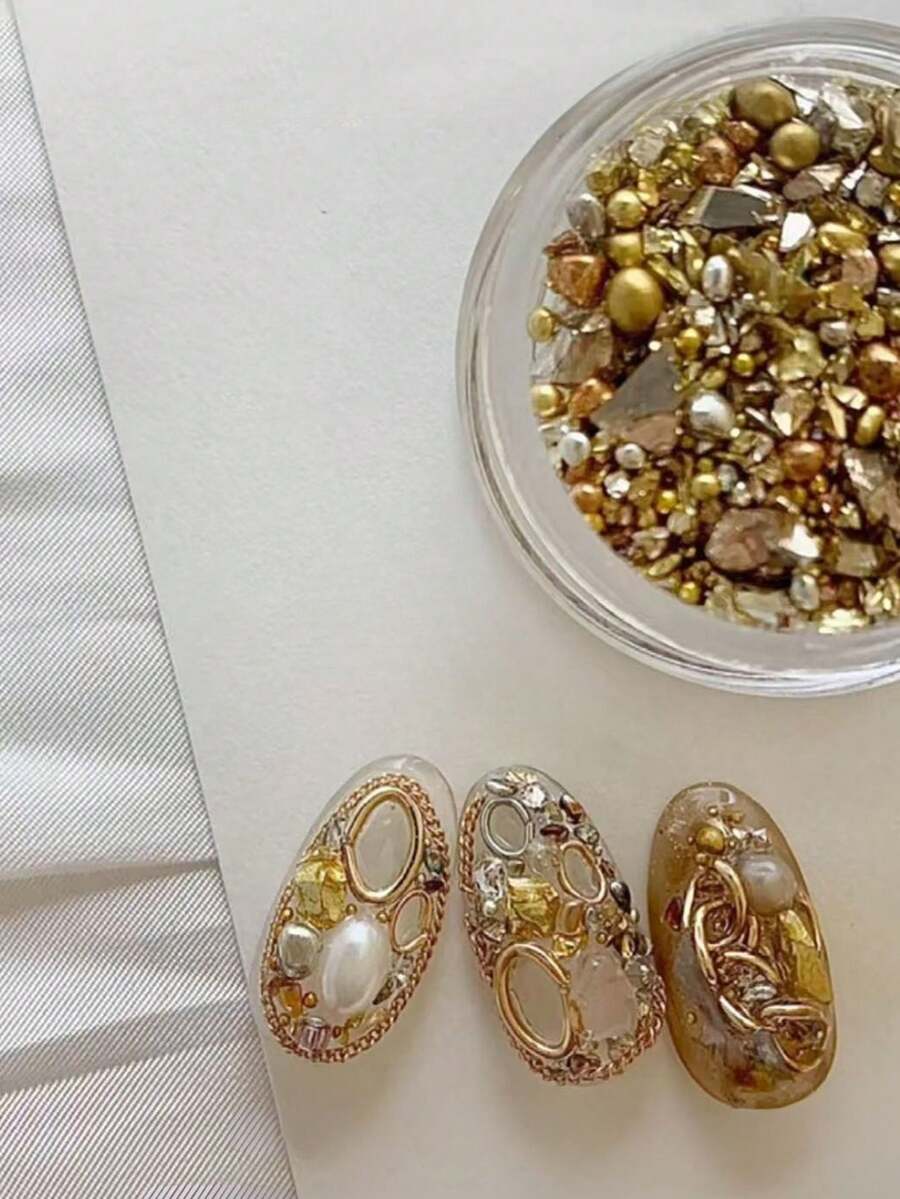 2盒新款不对称金色矿石美甲装饰品,美甲DIY碎石,美甲配件,美甲用品 - 彩色 - 查看 1