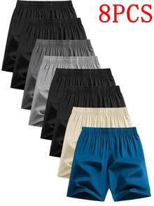Boys' Shorts, 8-Pack, Summer Thin Breathable Casual Pants, Loose Fit, Versatile Five-Point Pants - 黑4+湖藍+卡其+淺灰+深灰 - 查看 2