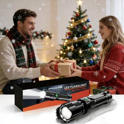 1支超亮手电筒，USB充电，可调焦广角，手持式，亮度可调，150流明，照射距离7874.02英寸，应急准备和露营必备品