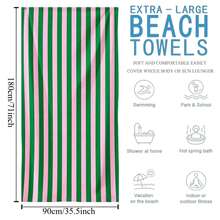 1 Pc Green Pink Striped Pattern Beach Towel, Large Quick Dry Soft Sun-Protective Absorbent Comfortable Durable Microfiber Material, For Beach Pool Bath Spa Daily Use, Pool Camping Yoga Diving Travel Essential, Summer Travel Vacation Essential - Green Pink Striped - View 10