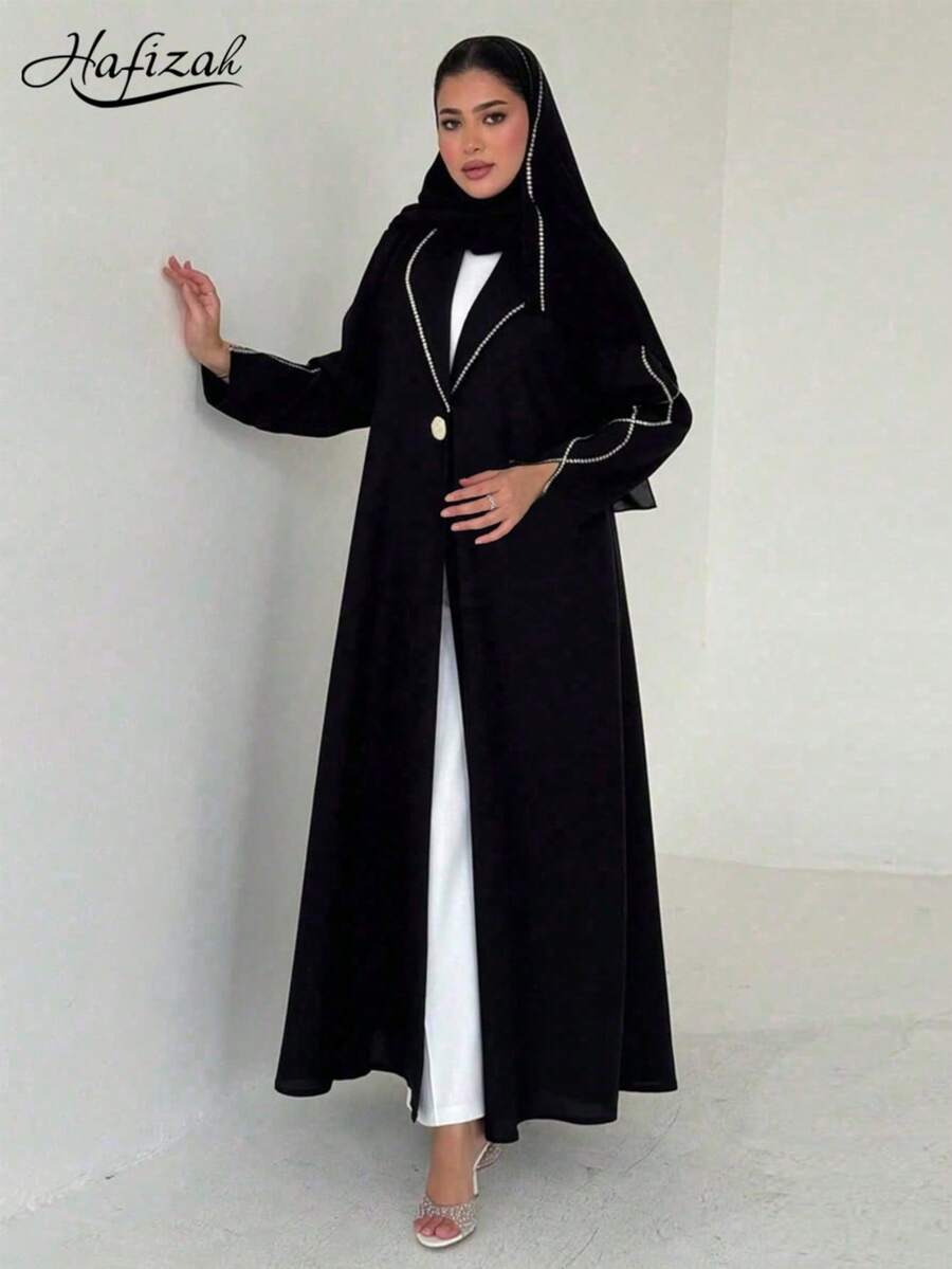 Hafizah 2026 New Modest Robe, Fashionable Elegant Embroidered Cardigan With Headscarf Abaya - Black - View 1