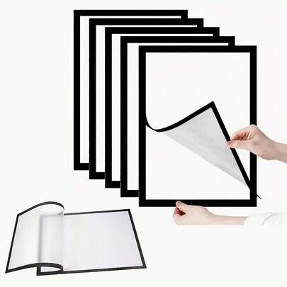 6 piezas HUUPRO Marcos de fotos magnéticos autoadhesivos - Marcos de plástico portátiles para montaje en pared para exhibir fotos/documentos, adecuados para fotos, pizarra magnética, decoración minimalista - Marcos magnéticos, carpetas de archivo (sin tornillos/sin instalación requerida)