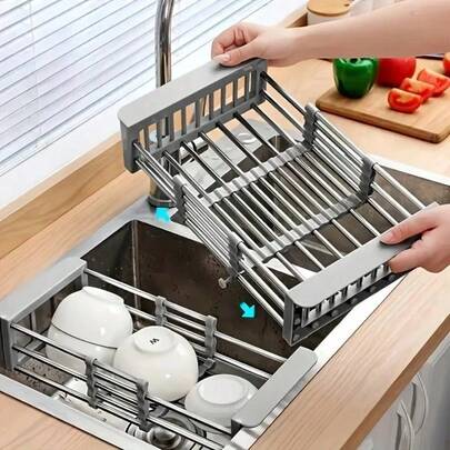 Adjustable Stainless Steel Dish Drying Rack - Foldable Multi-Tier Kitchen Storage Rack, Suitable For Bowls, Cups And Vegetables, Multi-Layer Design For Easy Washing And Drying, Dish Rack, Kitchen Storage, Home Supplies